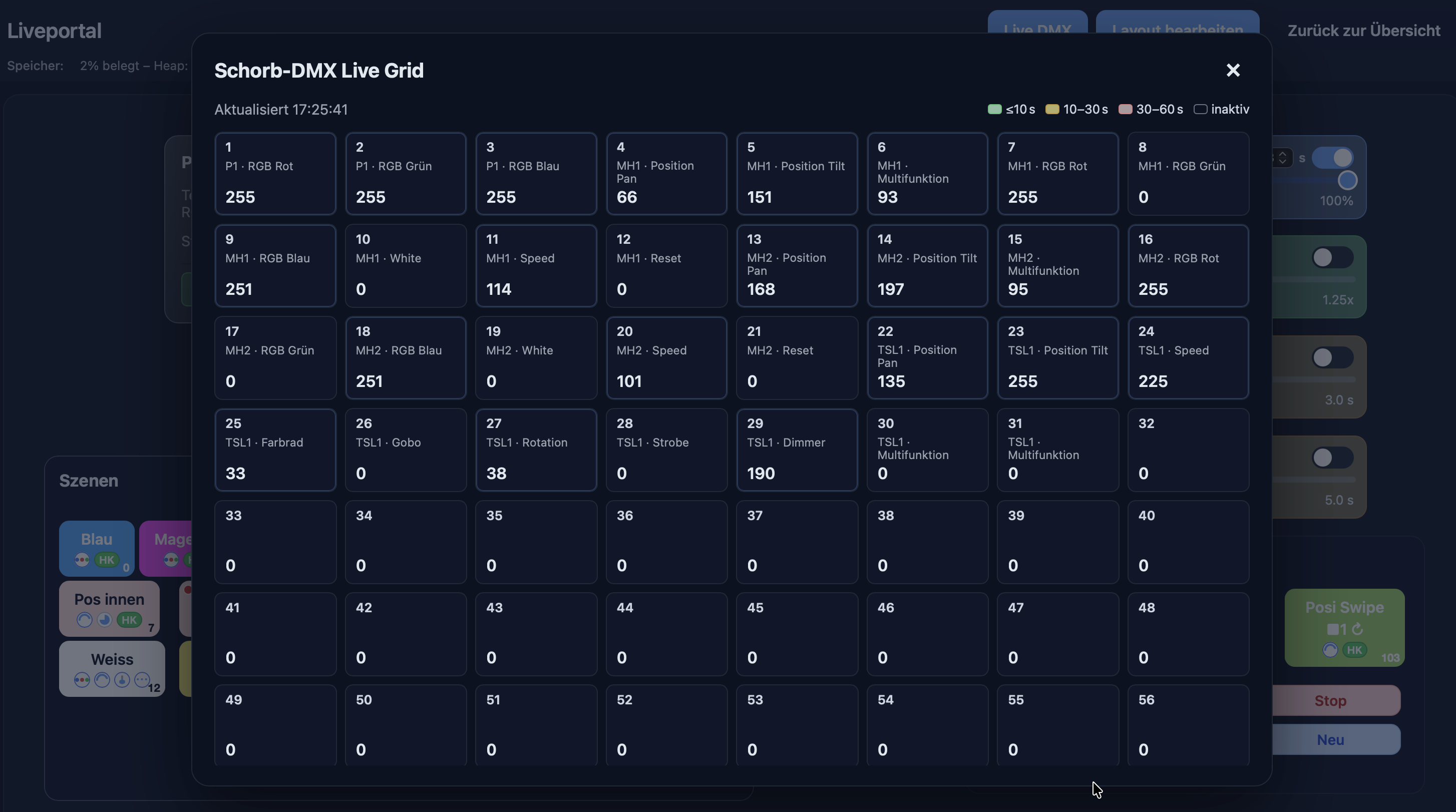 DMX-Grid im Dark-Theme